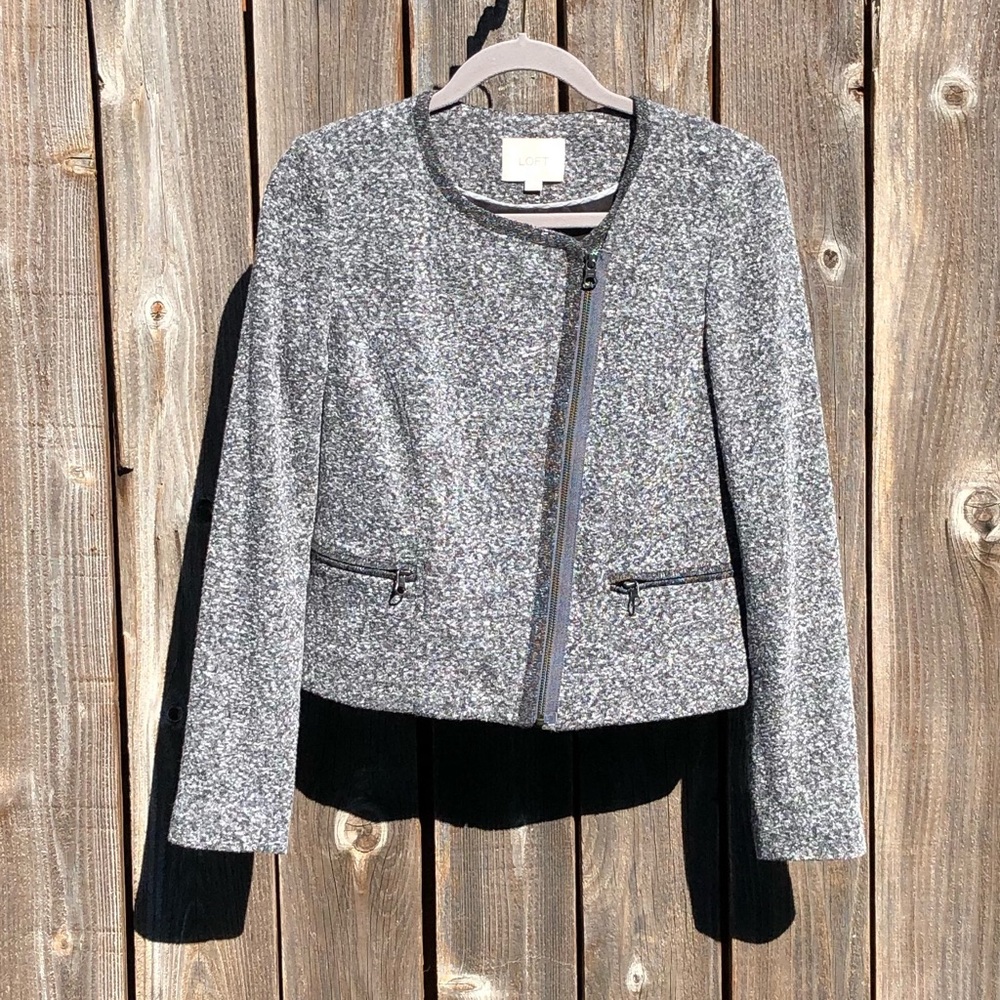 Loft gray asymmetrical cropped moto zipper jacket size 4
